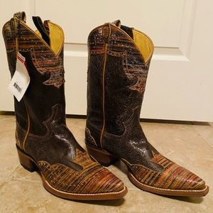 Women’s Justin Western Leather Boots Cowboy Brown Snip Toe Heeled Size 10